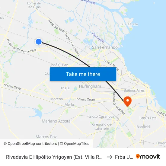 Rivadavia E Hipólito Yrigoyen (Est. Villa Rosa) to Frba Utn map