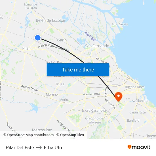 Pilar Del Este to Frba Utn map