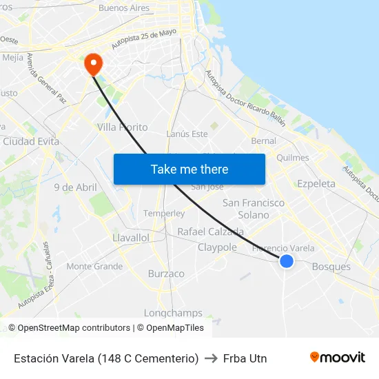 Estación Varela (148 C Cementerio) to Frba Utn map