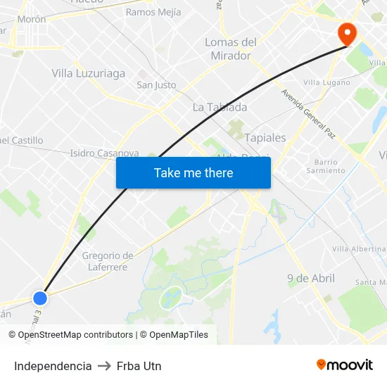 Independencia to Frba Utn map