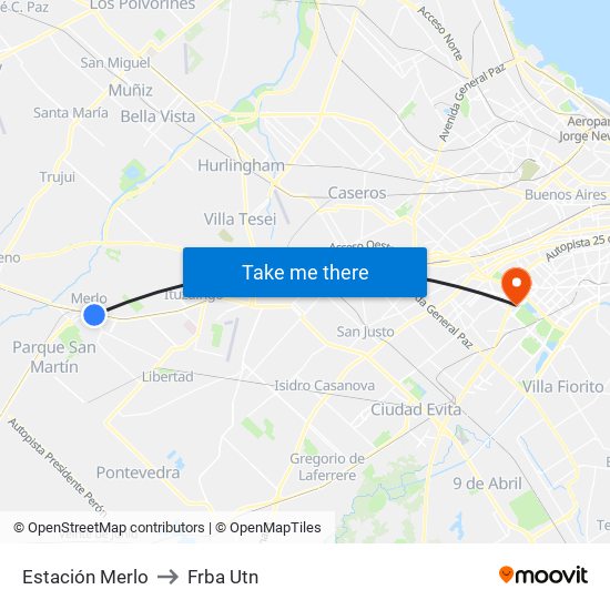 Estación Merlo to Frba Utn map