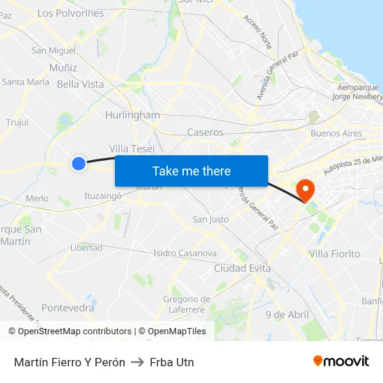 Martín Fierro Y Perón to Frba Utn map