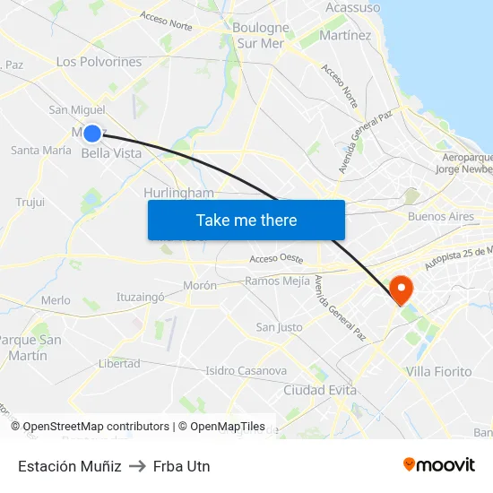 Estación Muñiz to Frba Utn map