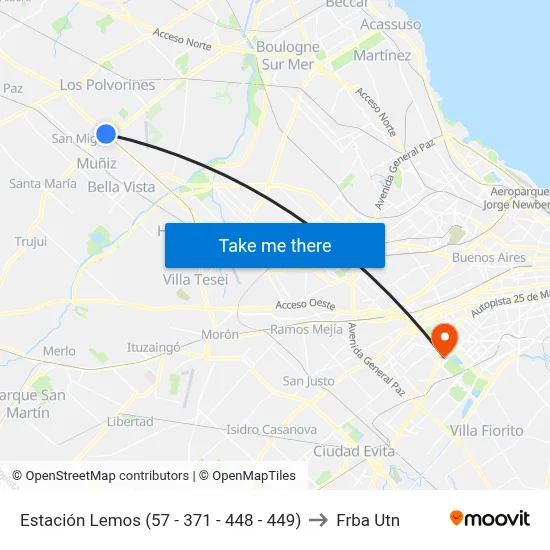 Estación Lemos (57 - 371 - 448 - 449) to Frba Utn map