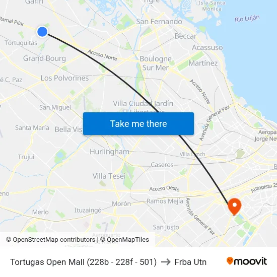 Tortugas Open Mall (228b - 228f - 501) to Frba Utn map