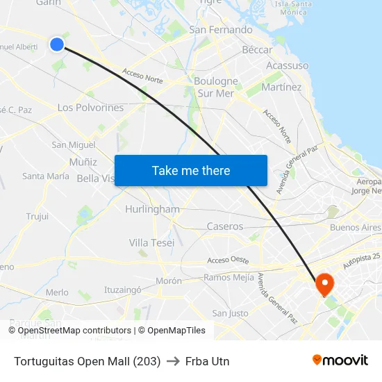 Tortuguitas Open Mall (203) to Frba Utn map