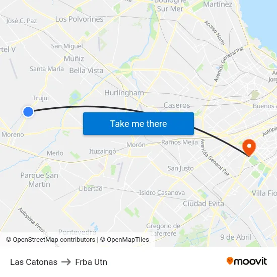 Las Catonas to Frba Utn map