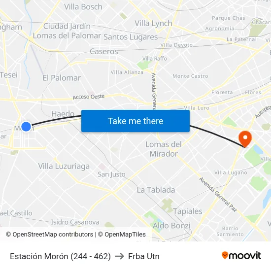 Estación Morón (244 - 462) to Frba Utn map