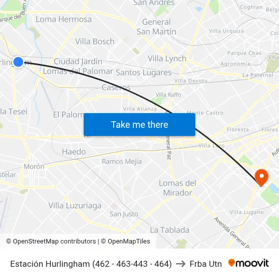 Estación Hurlingham (462 - 463-443 - 464) to Frba Utn map