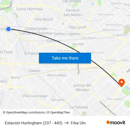 Estación Hurlingham (237 - 443) to Frba Utn map