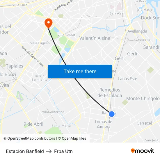 Estación Banfield to Frba Utn map