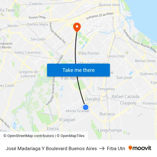 José Madariaga Y Boulevard Buenos Aires to Frba Utn map