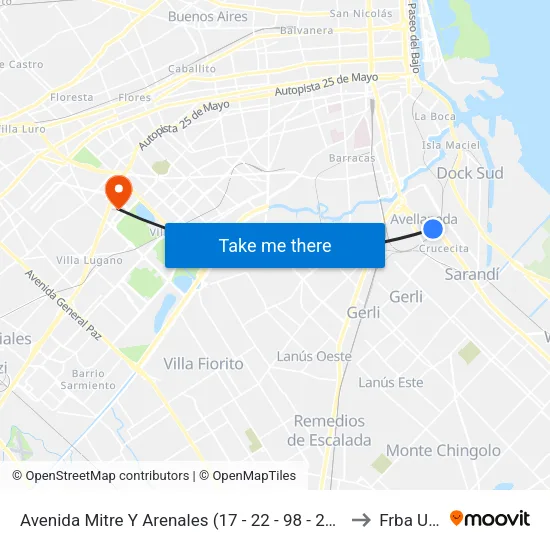 Avenida Mitre Y Arenales (17 - 22 - 98 - 271) to Frba Utn map