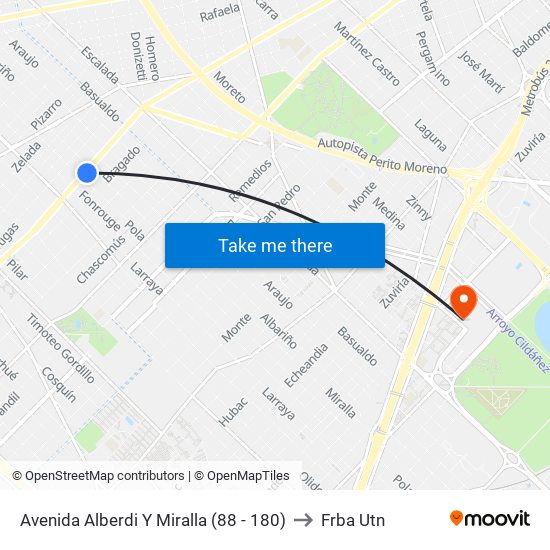 Avenida Alberdi Y Miralla (88 - 180) to Frba Utn map