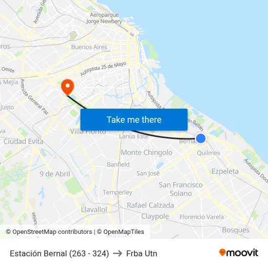 Estación Bernal (263 - 324) to Frba Utn map