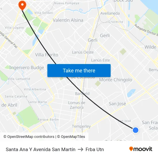 Santa Ana Y Avenida San Martín to Frba Utn map