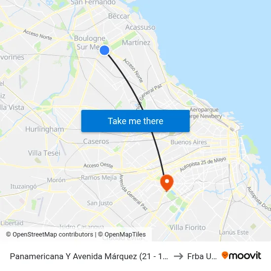 Panamericana Y Avenida Márquez (21 - 130) to Frba Utn map