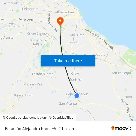 Estación Alejandro Korn to Frba Utn map
