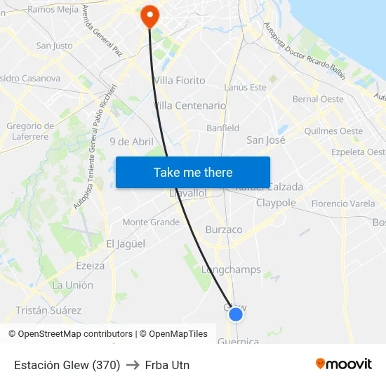 Estación Glew (370) to Frba Utn map