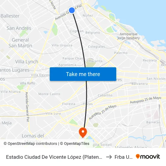 Estadio Ciudad De Vicente López (Platense) to Frba Utn map
