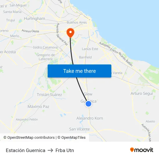 Estación Guernica to Frba Utn map
