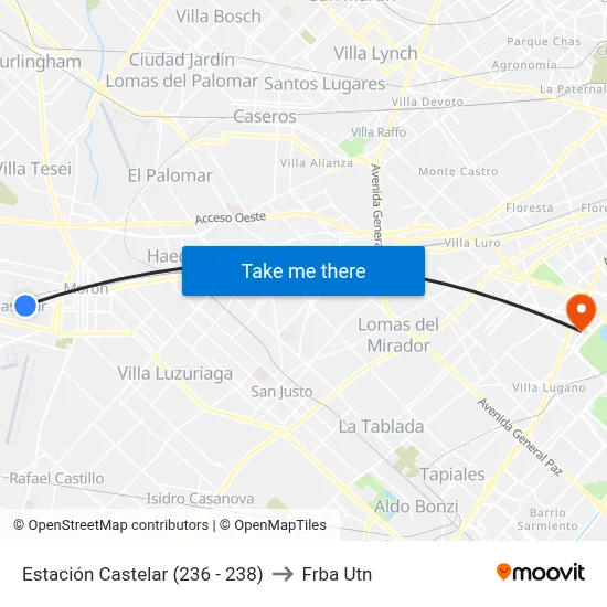 Estación Castelar (236 - 238) to Frba Utn map