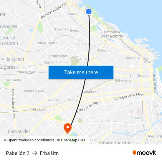 Pabellón 2 to Frba Utn map