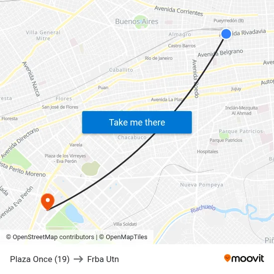 Plaza Once (19) to Frba Utn map