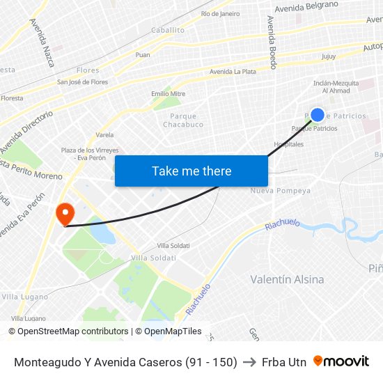 Monteagudo Y Avenida Caseros (91 - 150) to Frba Utn map