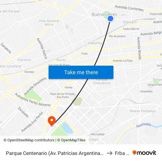 Parque Centenario (Av. Patricias Argentinas Y Estivao) to Frba Utn map