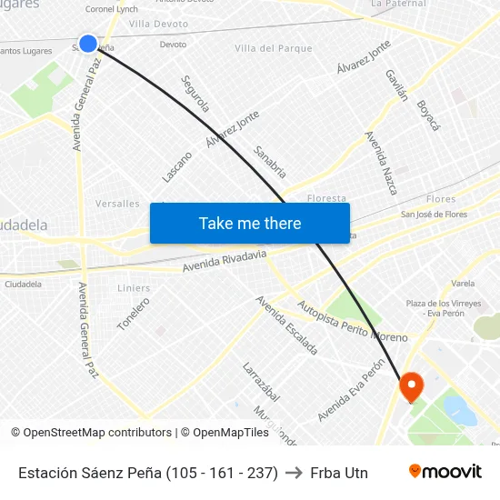 Estación Sáenz Peña (105 - 161 - 237) to Frba Utn map