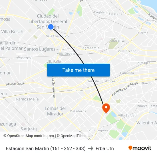 Estación San Martín (161 - 252 - 343) to Frba Utn map