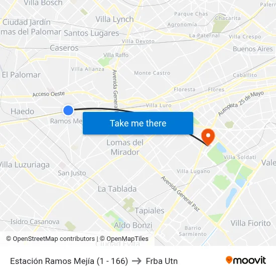 Estación Ramos Mejía (1 - 166) to Frba Utn map