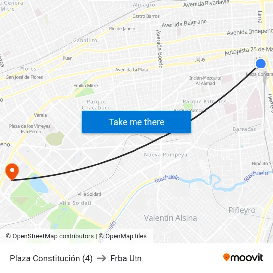 Plaza Constitución (4) to Frba Utn map