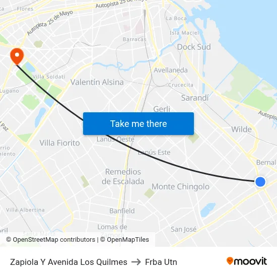 Zapiola Y Avenida Los Quilmes to Frba Utn map