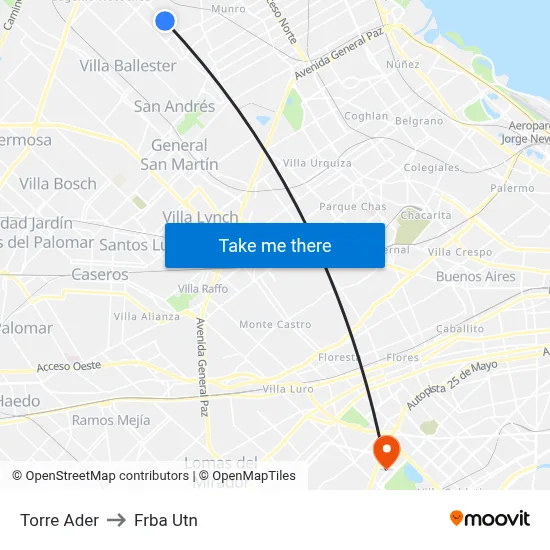 Torre Ader to Frba Utn map