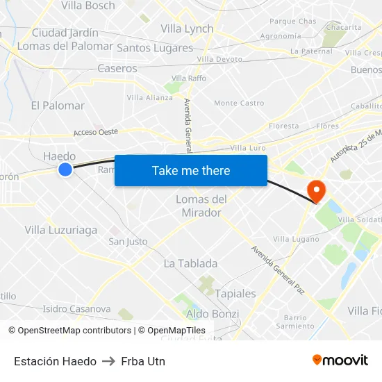 Estación Haedo to Frba Utn map