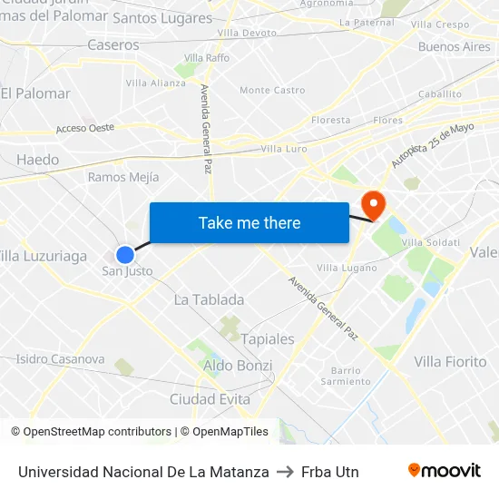 Universidad Nacional De La Matanza to Frba Utn map
