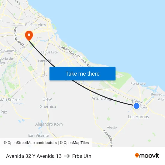Avenida 32 Y Avenida 13 to Frba Utn map