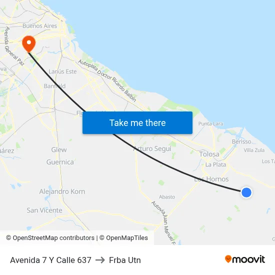 Avenida 7 Y Calle 637 to Frba Utn map