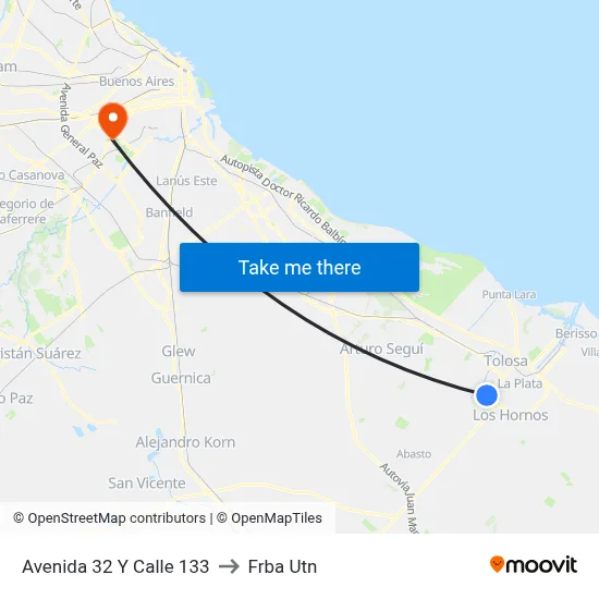 Avenida 32 Y Calle 133 to Frba Utn map