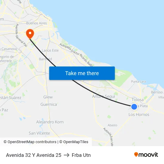 Avenida 32 Y Avenida 25 to Frba Utn map