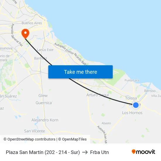 Plaza San Martín (202 - 214 - Sur) to Frba Utn map