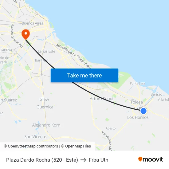 Plaza Dardo Rocha (520 - Este) to Frba Utn map