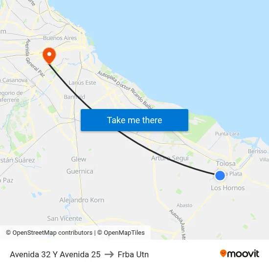 Avenida 32 Y Avenida 25 to Frba Utn map