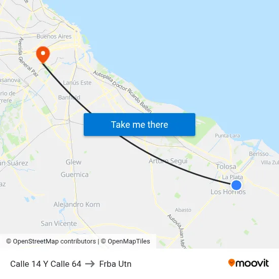 Calle 14 Y Calle 64 to Frba Utn map