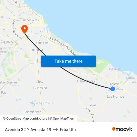 Avenida 32 Y Avenida 19 to Frba Utn map
