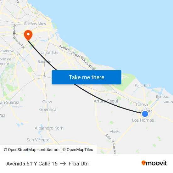 Avenida 51 Y Calle 15 to Frba Utn map