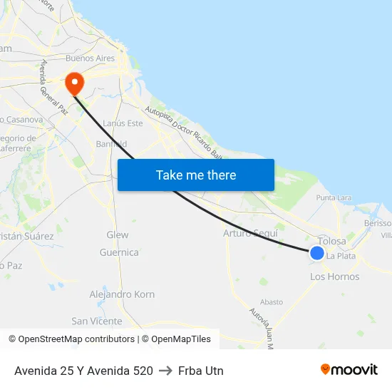 Avenida 25 Y Avenida 520 to Frba Utn map
