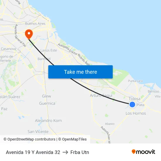 Avenida 19 Y Avenida 32 to Frba Utn map